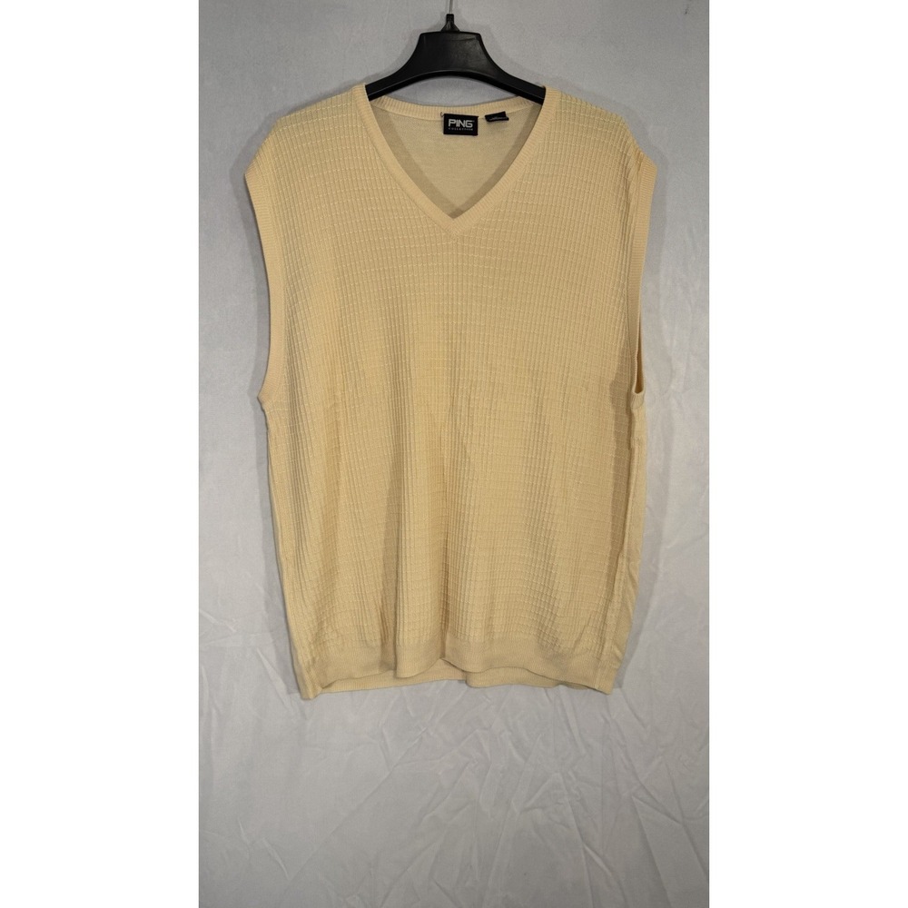 Ping‎ Men's V Neck Silk Vest Light Yellow XL Sweater Vest Preppy Golf